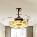 Drum Semi-Flush Mount Modernism Clear Crystal Glass LED Gold/Silver Ceiling Fan Lamp for Living Room, Wall/Remote Control/Frequency Conversion