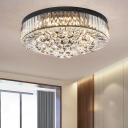 Drum Crystal Ball Flush Mount Light Simple Black LED Ceiling Lamp in 3 Color Light/Remote Control Stepless Dimming