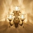 Vintage Flower Wall Light Fixture Clear Glass 3 Heads Living Room Sconce Light in Brass