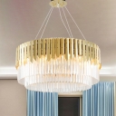 Golden Tiered Round Chandelier Lighting Contemporary 8/12-Light Crystal Pendant Light