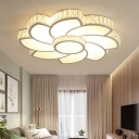 LED Living Room Ceiling Mounted Fixture Modern Floral Crystal Shade in White/3 Color Light/Remote