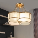 Colonial Clover Ceiling Mount Chandelier 4 Bulbs Seeded Glass Semi Flush Light Fixture in Brass for Dining Room