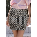 Chic Cool Girls' High Waist Clover Print Sequined Short Bodycon Skirt in Gold