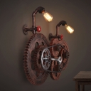 Farmhouse Style Gear Wall Lamp Wrought Iron 2 Heads Hallway Wall Lighting Fixture in Weathered Copper