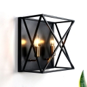 Black Squared Frame Wall Mounted Light Industrial Style 2 Lights Metal Wall Sconce for Restaurant