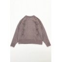Popular Solid Long Sleeve Cable Knit Pompom Decoration Aran Jumper Sweater