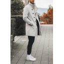 Mens Casual Plain Long Sleeve Single Breasted Longline Wool Coat with Pocket