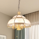 5 Bulbs Chandelier Light Fixture Colonialist Bedroom Hanging Lamp with Dome White Glass Shade