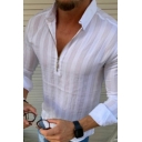Autumn Fashion Plain Long Sleeve Lapel Collar Half Zip Slim Fit Striped Shirt for Men