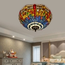 Tiffany Dragonfly Ceiling Light Fixture 3 Bulbs Stained Glass Flush Mount Lighting in Blue/Yellow/Red