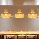 Round Bamboo Hanging Light Fixture Asia Style 1 Light Beige Pendant Lamp for Dining Room