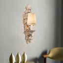 Fabric Flared Wall Light Fixture Traditional 1 Light Living Room Sconce in White/Bronze with Clear Crystal Drops