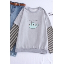 New Arrival Letter I AM A NARWHAL Print Patched Long Sleeve Graphic Sweatshirt
