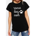 Cute Animal Claw RESCUE DOG MOM Print Short Sleeve Round Neck Slim Fit Summer T-Shirt