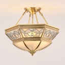 4-Light Bowl Semi Flush Light Traditional Gold Frosted Glass Ceiling Mounted Fixture for Living Room