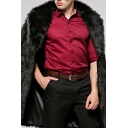 Mens Popular Solid Color Notched Collar Long Sleeve Longline Faux Fur Overcoat