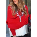 Fashion Women's Long Sleeve Surplice Neck Foldover Purl-Knit Plain Relaxed Crop Pullover Sweater