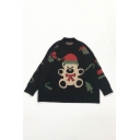 Girls Stylish Christmas Teddy Bear Pattern Long Sleeve Loose Knitted Pullover Sweater