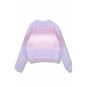 Fashion Ladies' Long Sleeve Crew Neck Ombre Cable Knit Boxy Pullover Sweater