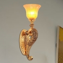 Bell Shade Bedroom Wall Light Retro Style Amber Glass and Resin 1 Bulb Bronze/Gold Finish Wall Sconce Lamp