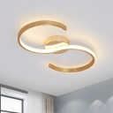 Postmodern LED Flush Mount Light Gold S-Shaped Ceiling Fixture with Acrylic Shade in Remote Control Stepless Dimming/Warm/White Light