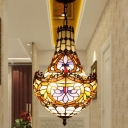 Stained Glass Black Hanging Chandelier Floral 2/3 Lights Tiffany Style Suspension Pendant, 10