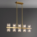 Modernist Cylinder Island Chandelier Clear Crystal 10 Bulbs Kitchen Pendant Lamp in Gold