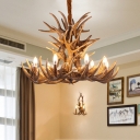 Deer Antler Chandelier Lamp Rustic 9/12 Heads Resin Ceiling Hanging Light in Brown, 21.5