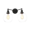 Industrial Orb Lighting Fixture 2 Lights Clear Glass Wall Mounted Lamp in Black/Chrome/Copper for Kitchen