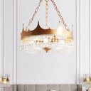 Gold 5 Heads Chandelier Lighting Traditionalism Beveled Crystal Crown Pendant Ceiling Light for Bedroom