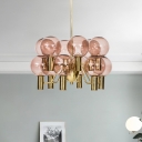 Pink Glass Spherical Hanging Chandelier Contemporary 12 Bulbs Ceiling Pendant Light