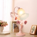 1 Bulb Bell Table Lamp Traditional Pink Frosted White Glass Night Light for Bedroom