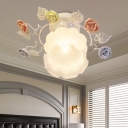 White1 Head Semi Flush Light Traditionalism Sandblasted Glass Rose Ceiling Fixture for Hallway