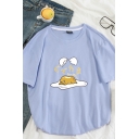 Funny Japanese Letter Lazy Egg Printed Short Sleeves Loose Fit Summer T-Shirt