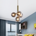 Gold Sphere Chandelier Lamp Modernist 4 Bulbs Dimpled Blown Glass Ceiling Pendant Light