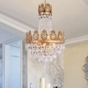 Crystal Ball Circular Ceiling Chandelier Lodge 6 Lights Living Room Suspension Lighting Fixture in Gold/Silver