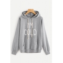 Womens Fashionable Letter I'M COLD Printed Long Sleeve Pouch Pocket Drawstring Hoodie