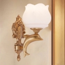 Petal Frosted Glass Wall Light Lodge Stylish 1 Light Corridor Wall Sconce with Golden Dolphin Deco