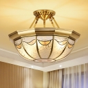 Bowl Metal Semi Flush Vintage 4-Light Living Room Semi Flush Mount Ceiling Light in Brass