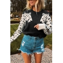 Unique Cute Girls' Long Sleeve Crew Neck Leopard Pattern Purl Knit Plain Loose Pullover Sweater Top
