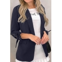 Charm Formal Women's Bow-Tie Sleeve Notch Lapel Collar Flap Pockets Slim Fit Plain Open Front Blazer