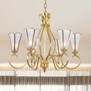 Metal Curved Arm Ceiling Chandelier Colonial 6 Heads Pendant Light Fixture in Gold for Dining Room