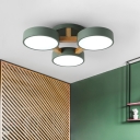 Metal Drum Semi Flush Mount Lamp Macaron Green/Gray LED Ceiling Lighting, 21