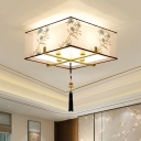 Square Fabric Ceiling Mounted Fixture Traditional 4 Bulbs Bedroom Flush Mount Ceiling Lamp in White