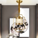 1 Bulb Cylinder Pendant Light Traditional Brass Metal Hanging Lamp with Frosted Glass Shade