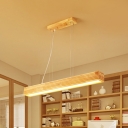 Rectangular Pendant Light Fixture Minimalist Wood Beige LED Chandelier Light, White/Natural Light