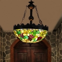 3 Lights Chandelier Tiffany Style Grape Stained Glass Ceiling Pendant Light in Green