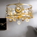 Drum Crystal Embedded Chandelier Pendant Light Traditional 4/6 Heads Bedroom Ceiling Lamp in Gold