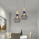 Industrial Urn/Diamond/Pumpkin Pendant Lighting Fixture 1 Light Metal Ceiling Suspension Lamp in Black for Kitchen