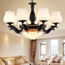 Opal Glass Black Hanging Chandelier Blossom 4/6/7 Lights Vintage Suspension Pendant for Living Room